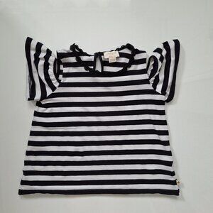 Kate Spade Junior Black and White Striped Cold Shoulder Tee